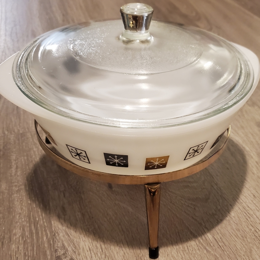 60's MCM Inland Glass Around the Clock 2QT Casserole Dishes With Warmer Vintage